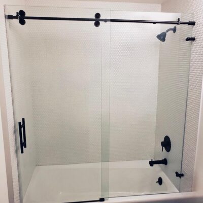 Barn-Door-Shower-Door-Matte-Black-On-Bathtub-Phoenix-Scottsdale-Glendale